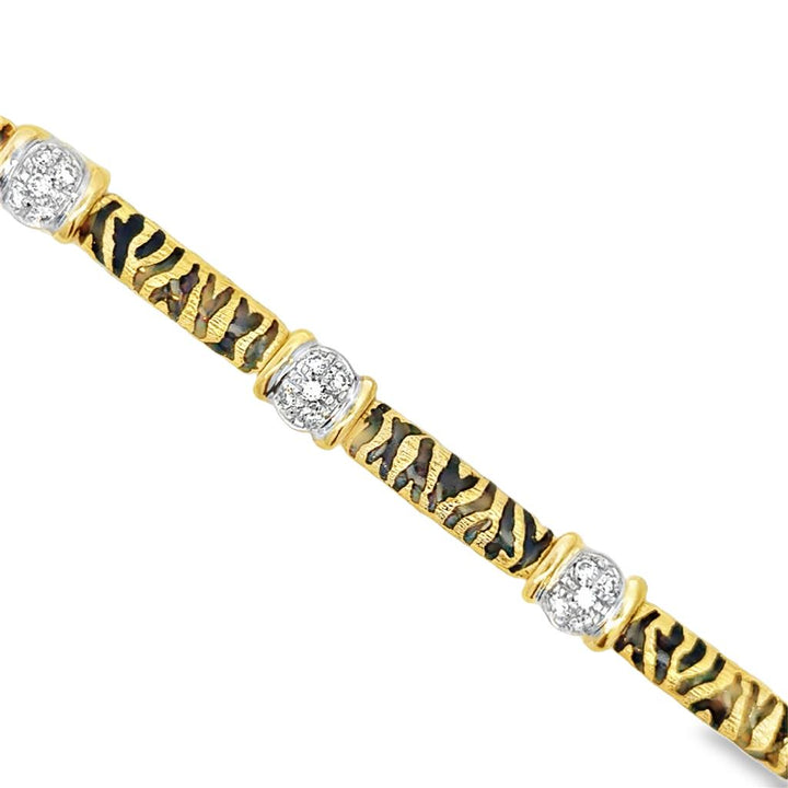 Sal Praschnik 0.78 CTW Diamond 18K Yellow Gold Tiger Enamel Bracelet