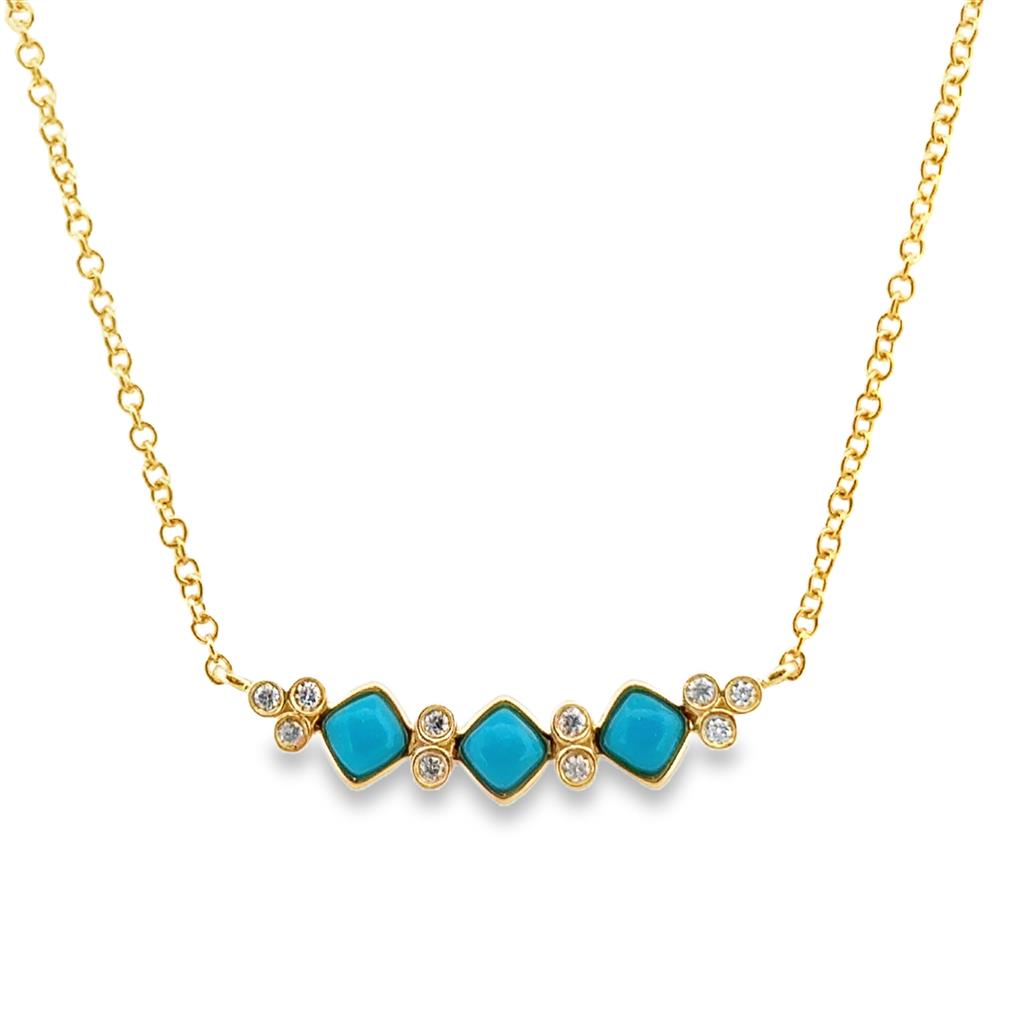 18K Yellow Gold Turquoise and Diamond Geometric Necklace