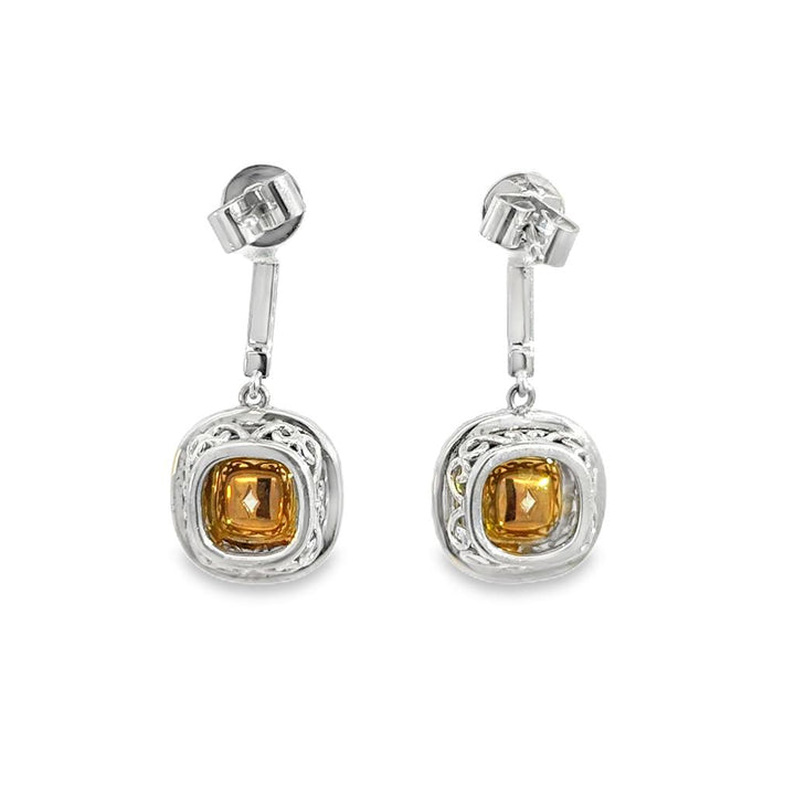 2.04 CTW Fancy Yellow Diamond 0.92 CTW Diamond 18K Two-Tone Drop Earrings