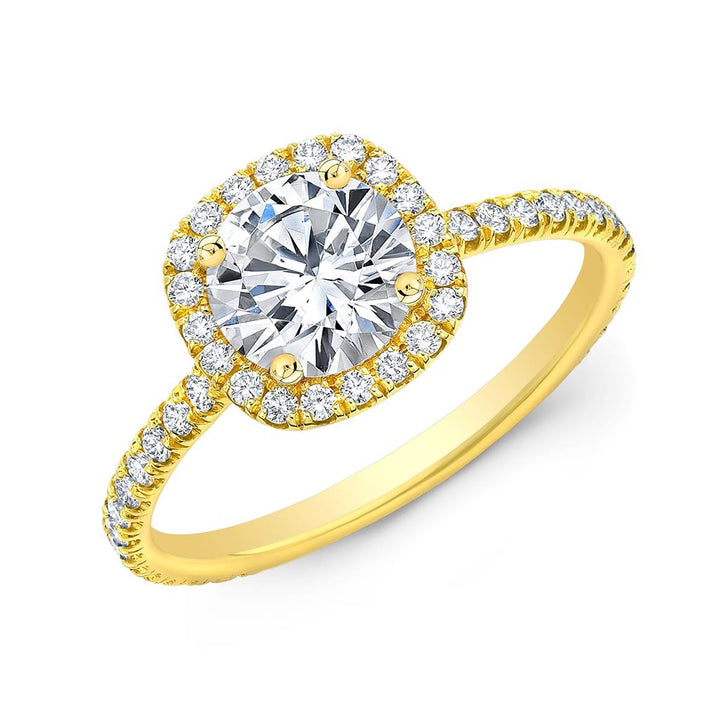 Cushion Shape Halo Engagement Semi-Mount Ring in 18K Yellow Gold