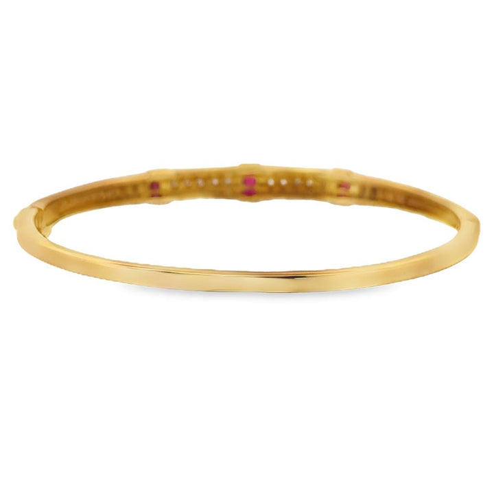 Ruby and Diamond Bangle Bracelet in 18K Yellow Gold – Princess Cut Rubies, 0.42 CTW Diamonds