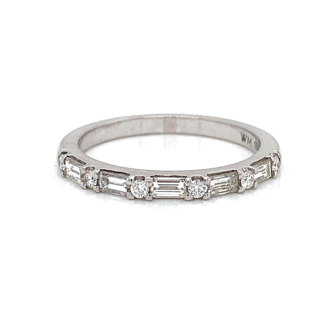 White Gold Baguette and Round Diamond Band