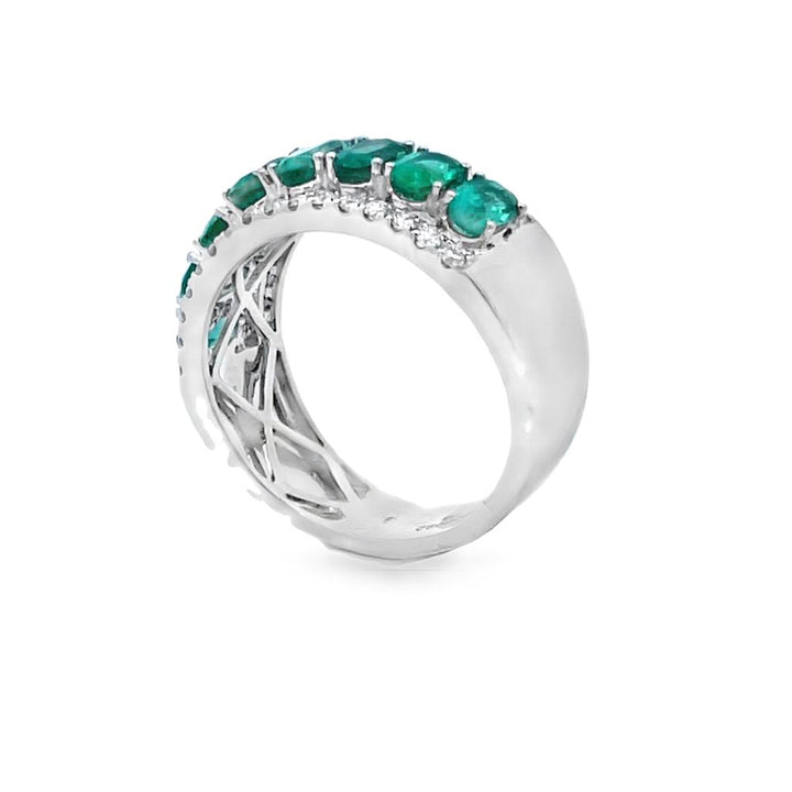 1.79 CTW Emerald & 0.40 CTW Diamond 14K White Gold Band Ring