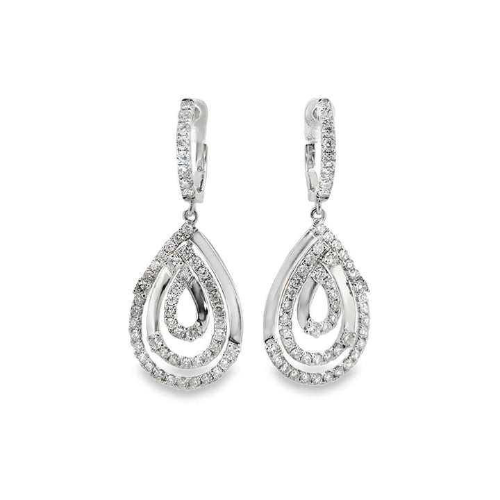2.15 CTW Diamond Drop Earrings in 18K White Gold – 1.5" Long