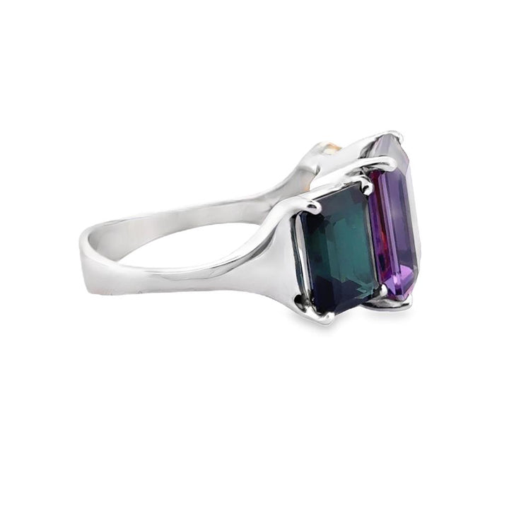 Multi-Gemstone Three-Stone Statement Ring in 18K White Gold