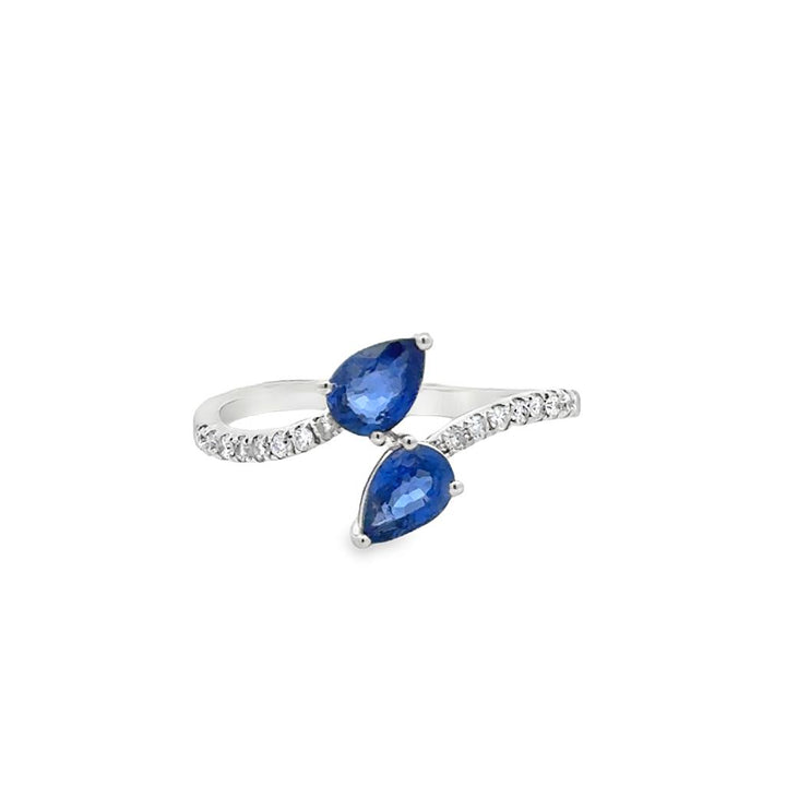 1.00 CTW Pear Sapphire & 0.14 CTW Diamond 14K White Gold Bypass Ring