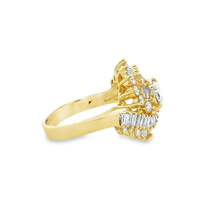 1.75 CTW Diamond Cluster 14K Yellow Gold Baguette & Round Ring