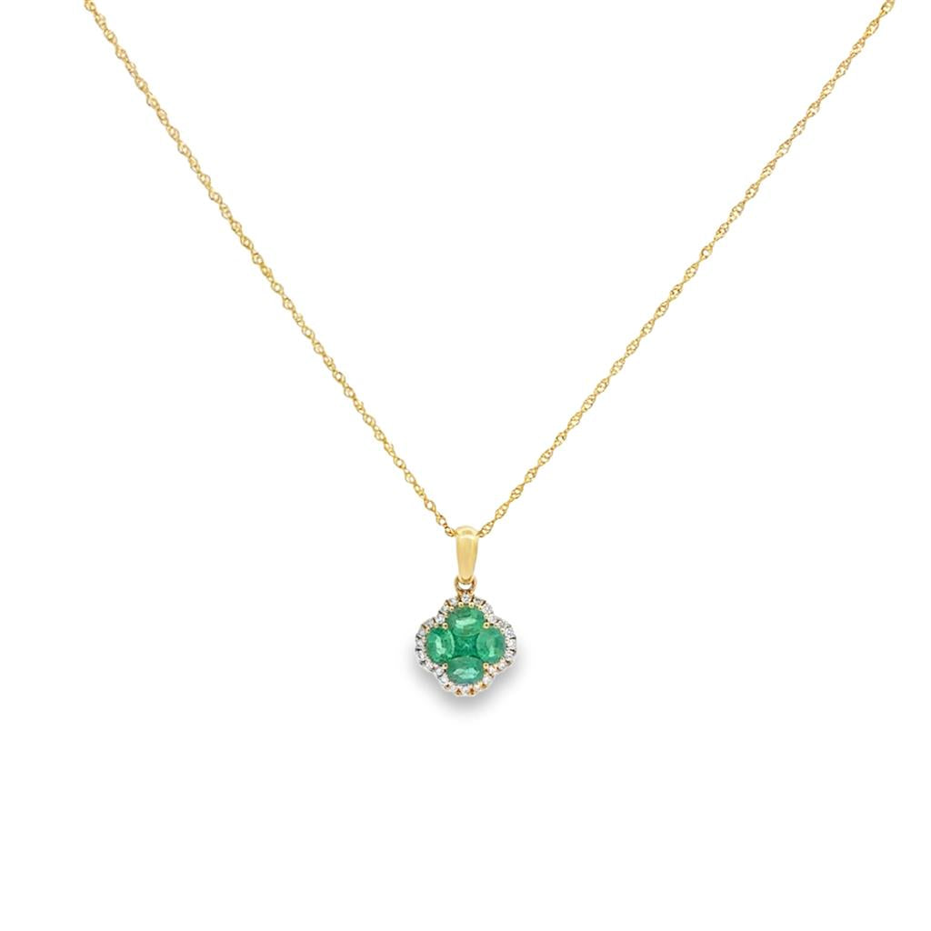 0.67 CTW Emerald & 0.12 CTW Diamond 11mm Pendant in 14K Yellow Gold