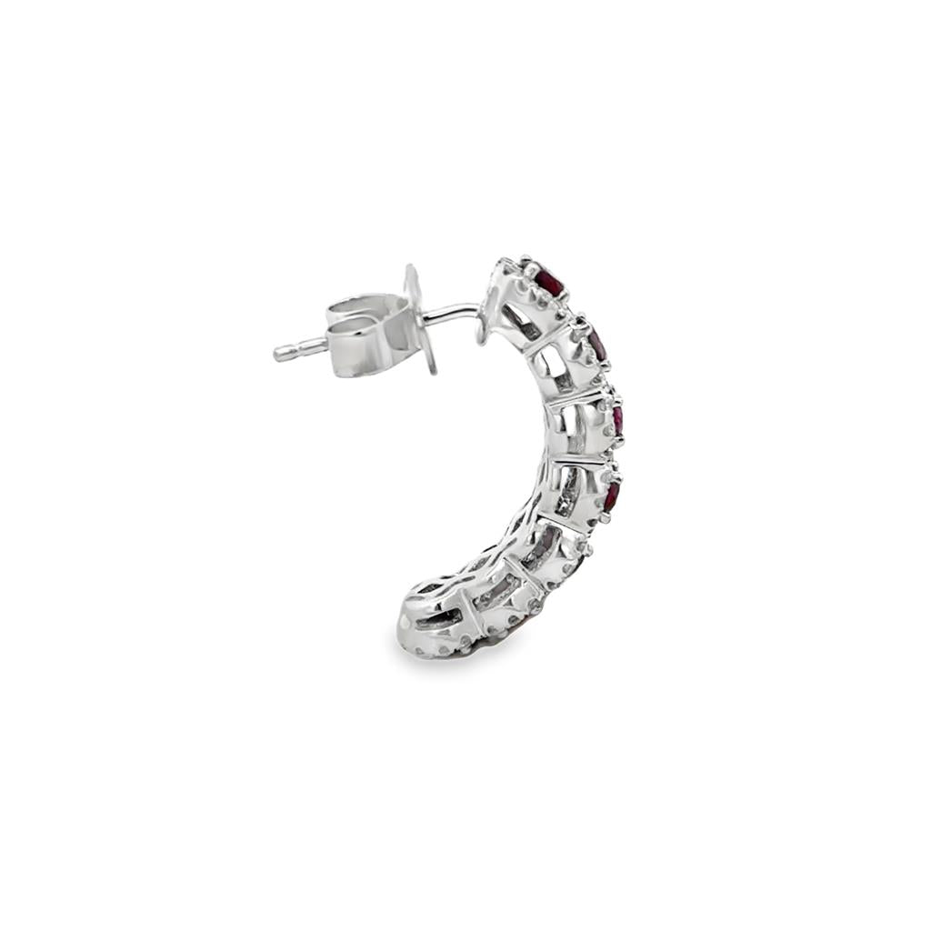 1.81 CTW Ruby & 0.48 CTW Diamond 14K White Gold Half Hoop Earrings