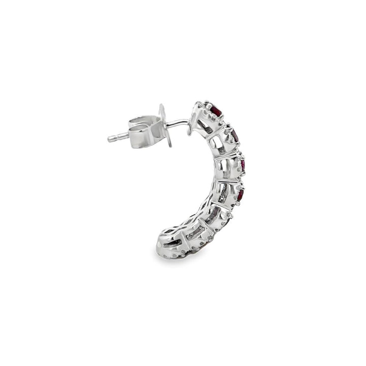 1.81 CTW Ruby & 0.48 CTW Diamond 14K White Gold Half Hoop Earrings