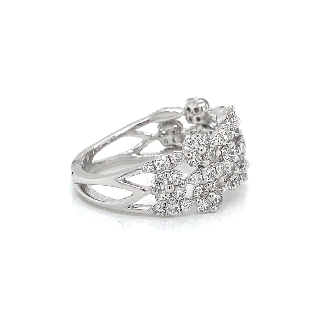 1.25 CTW Round Diamond 18K White Gold Floral Design Ring