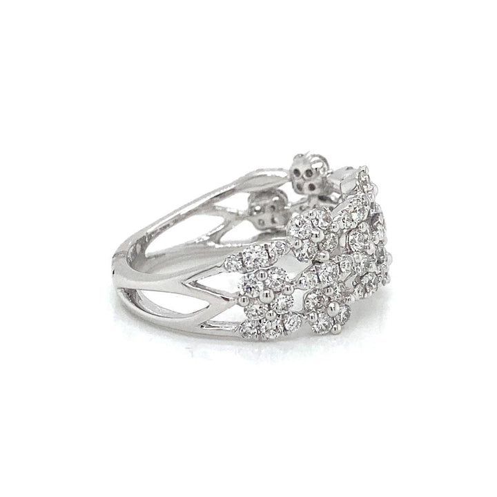 1.25 CTW Round Diamond 18K White Gold Floral Design Ring