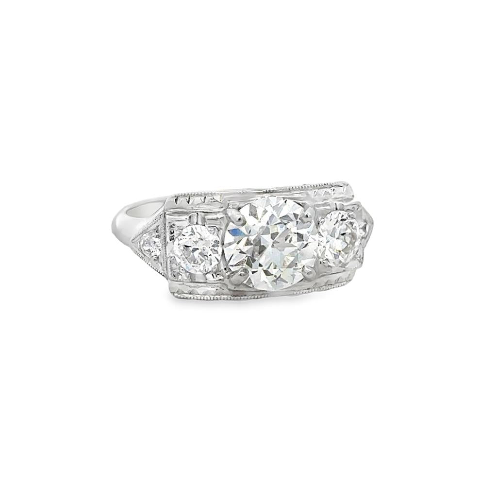 1.97 CTW Platinum Art Deco Three-Stone Diamond Engagement Ring