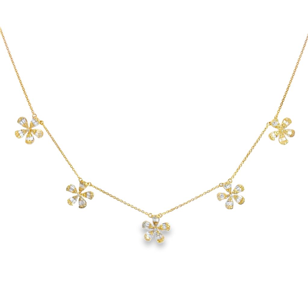 1.00 CTW Diamond Flower Station Necklace in 14K Yellow Gold