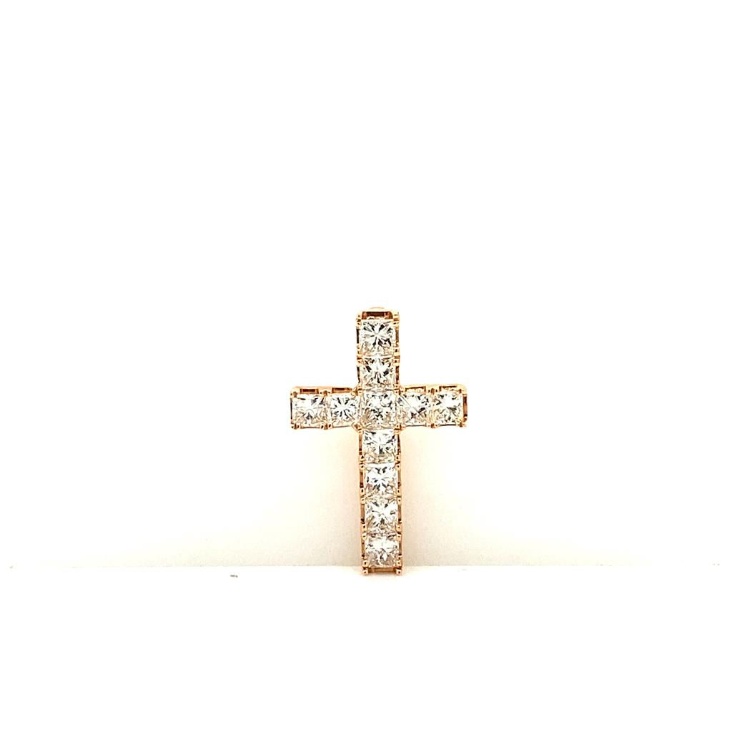 1.05 CTW Princess Diamond 18K Rose Gold Cross Pendant