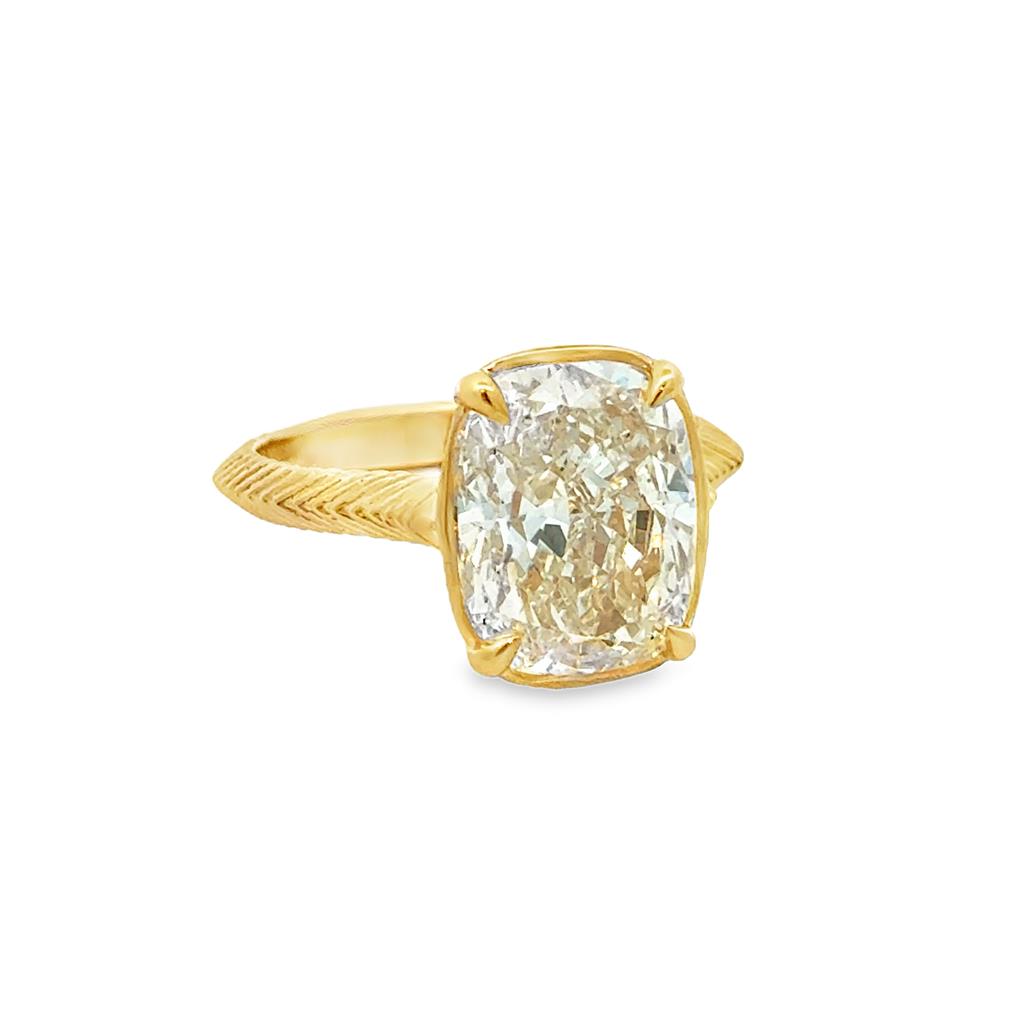 5.32 CT Diamond 18K Yellow Gold Elongated Cushion Cut Engagement Ring