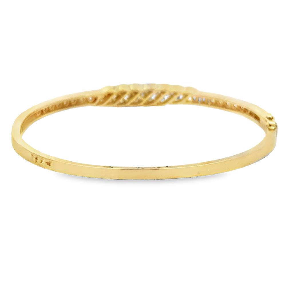 0.75 CTW Diamond 14K Yellow Gold Twisted Design Hinged Bangle Bracelet