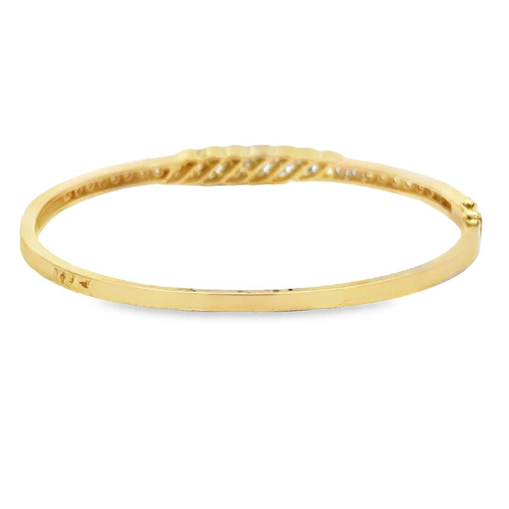 0.75 CTW Diamond 14K Yellow Gold Twisted Design Hinged Bangle Bracelet