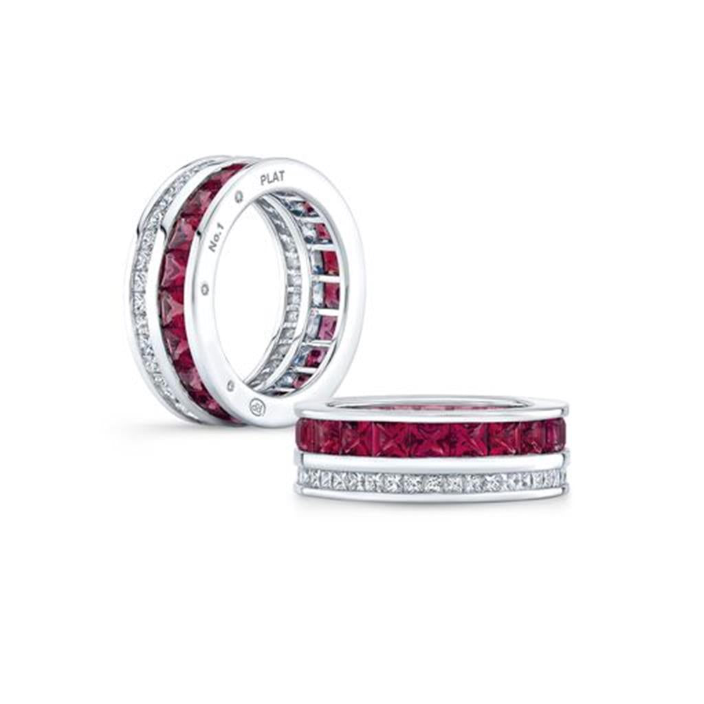 Robert Procop Masterpiece Platinum French Cut Eternity Band with 4.16ctw Rubies and 1.17ctw Diamonds