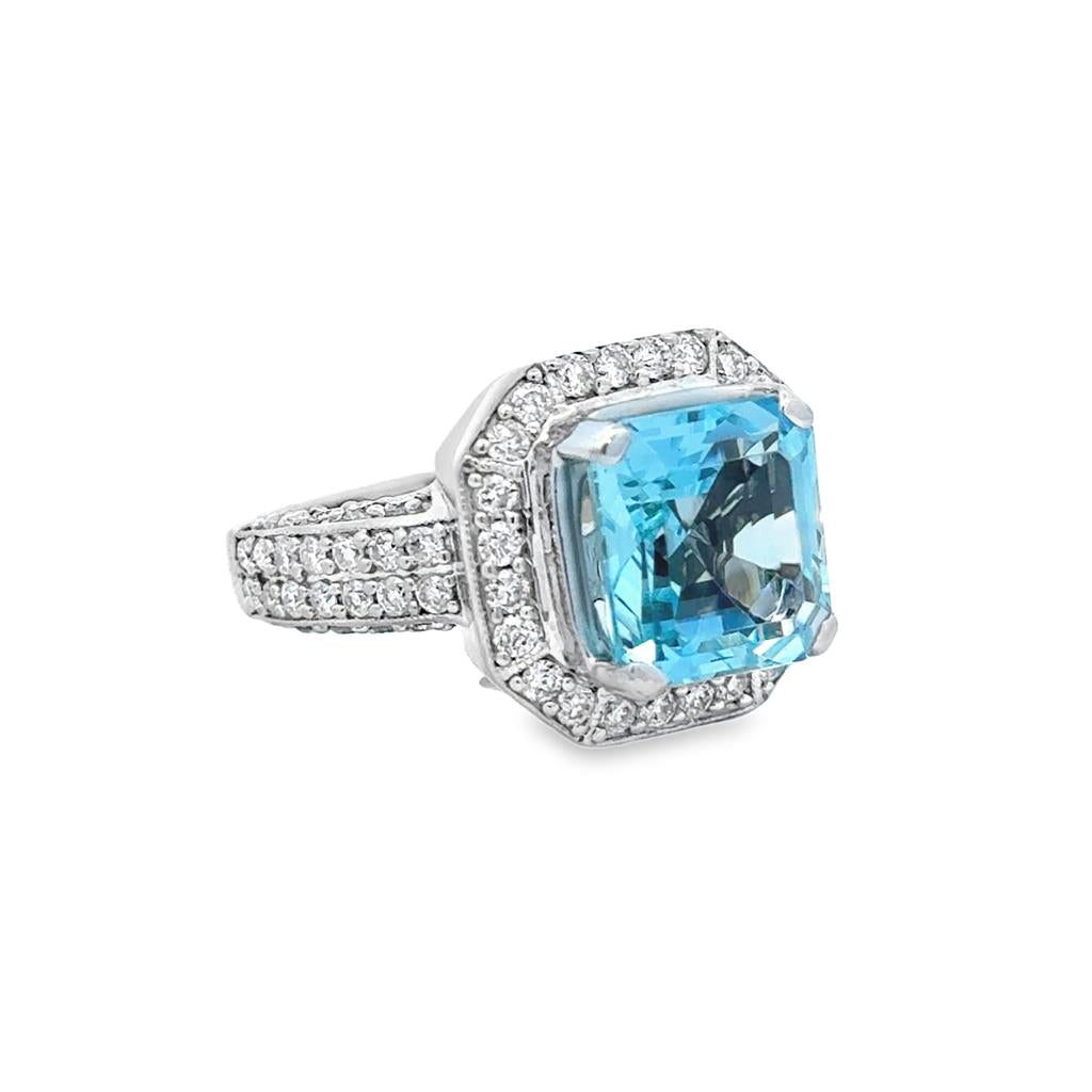 4.10 CTW Aquamarine & 0.72 CTW Diamond 18K White Gold Statement Ring