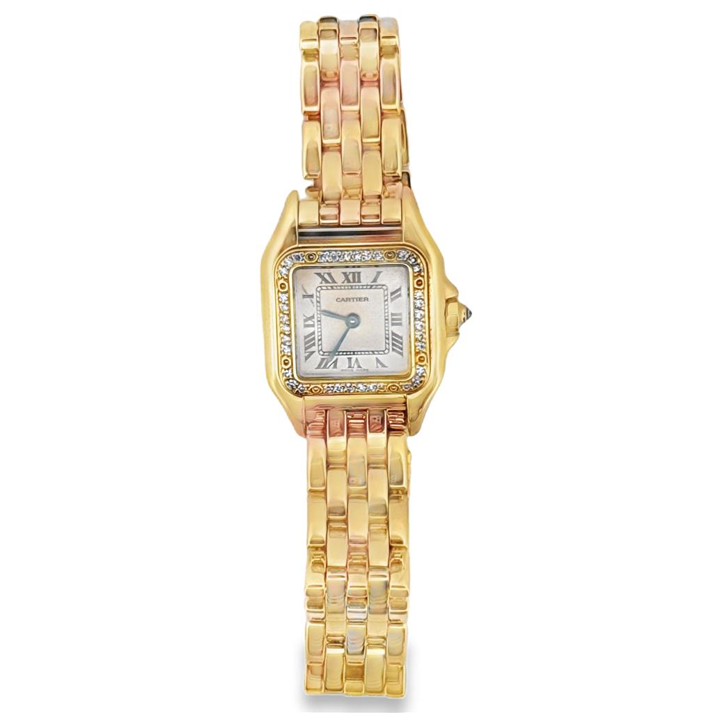 Pre-Owned Cartier Panthère Ladies Watch – 18K Yellow Gold with Factory Diamonds, Small Size