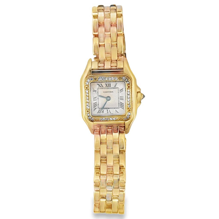 Pre-Owned Cartier Panthère Ladies Watch – 18K Yellow Gold with Factory Diamonds, Small Size