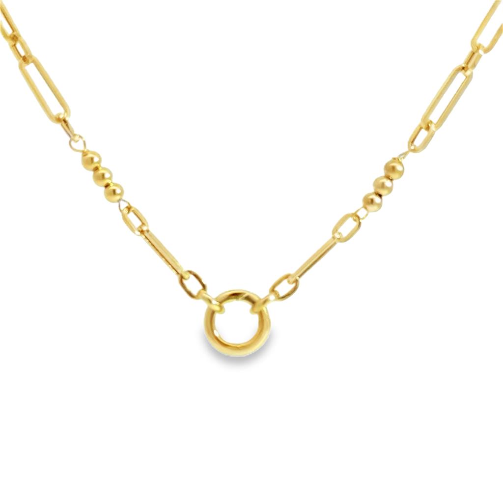 14K Yellow Gold Paper Clip Beaded Chain Necklace