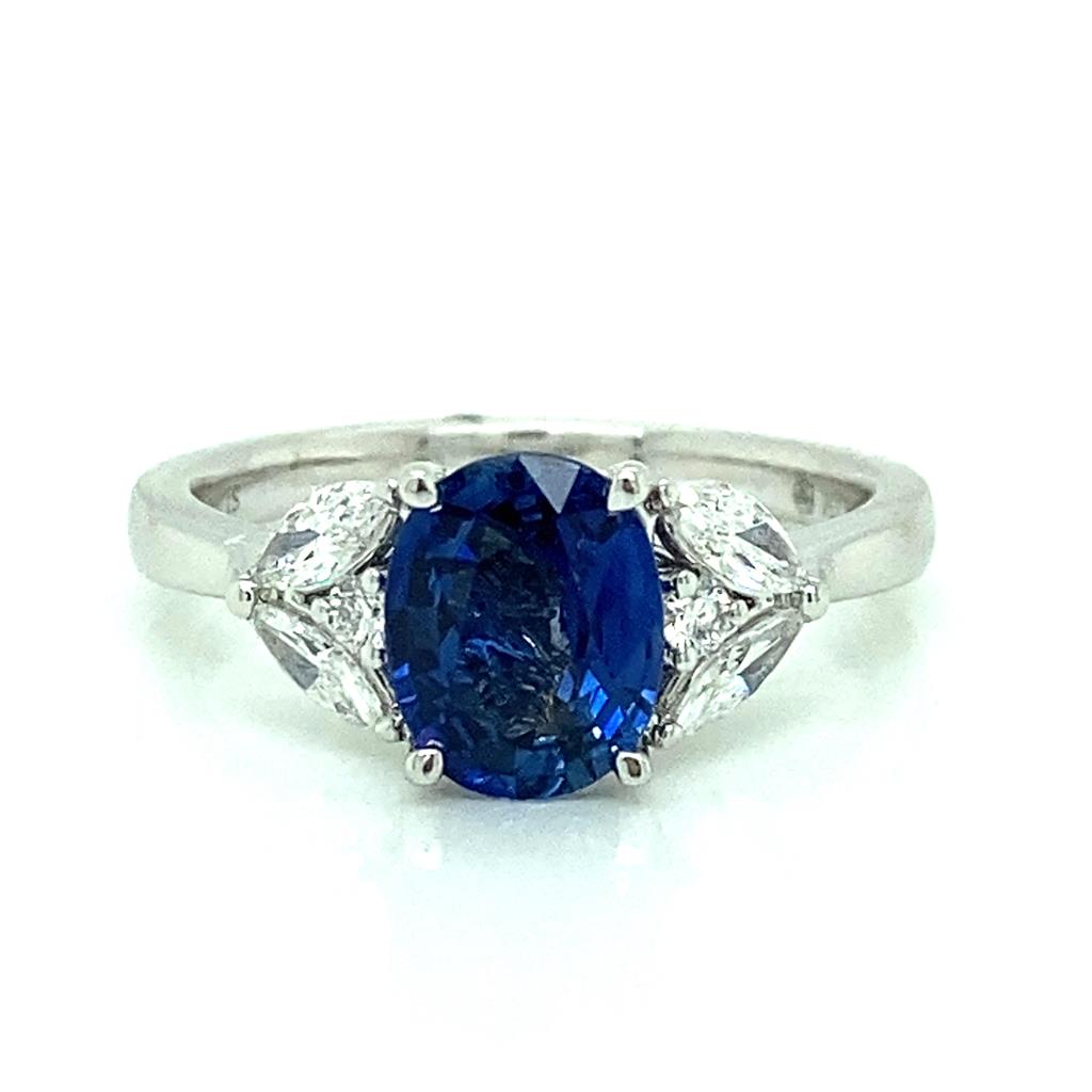 1.59ct Oval Sapphire Ring with 0.65ctw Diamonds set in 18k White Gold