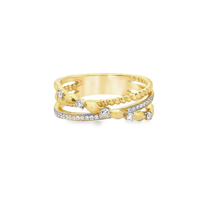 0.15 CTW Diamond 14K Yellow Gold Bead Set Crossover Ring