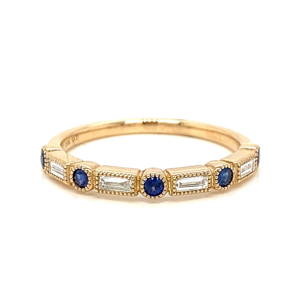 14K Gold Baguette Diamonds and Sapphire Ring