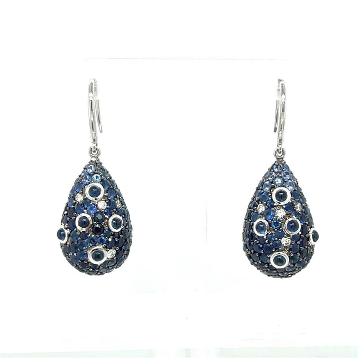 Multi Colored Sapphire and Diamond Drop Earrings
