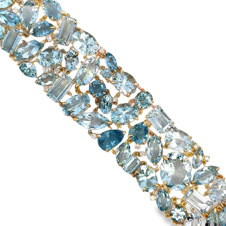 76.80 CTW Aquamarine & .50 CTW Diamond 14K Yellow Gold Wide Bracelet