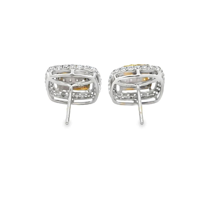 3.06 CTW White and Fancy Yellow Diamond 18K Two-Tone Gold Stud Earrings