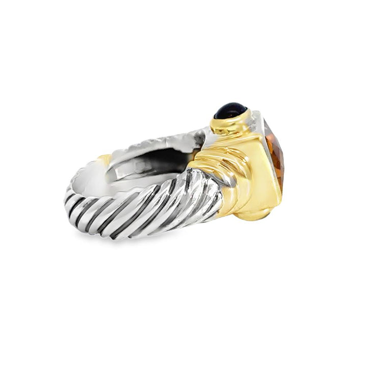 Pre-Owned David Yurman Citrine Sterling Silver & Yellow Gold Ring