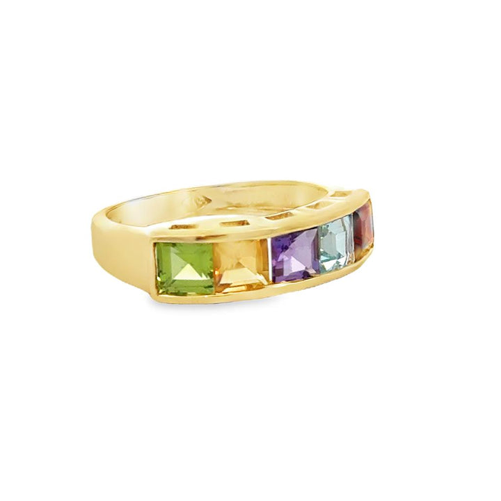 Multi-Gemstone 14K Yellow Gold Channel-Set Band Ring – Size 5.5
