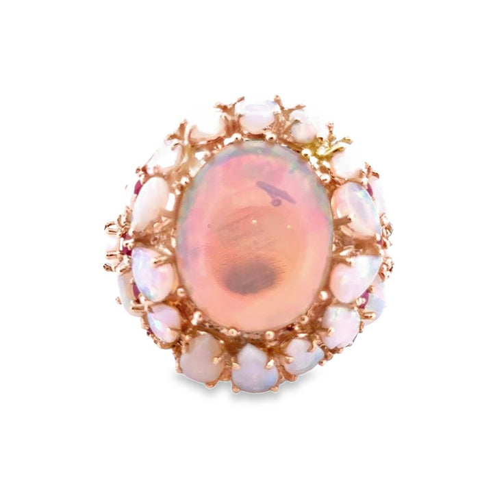 12.46 CT Opal Ring with 0.39 CTW Rubies and 1.20 CTW Diamonds in 14K Yellow Gold