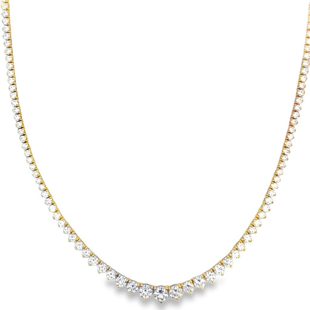 10.07 CTW Diamond 18K Yellow Gold Graduated 3-Prong Tennis Necklace