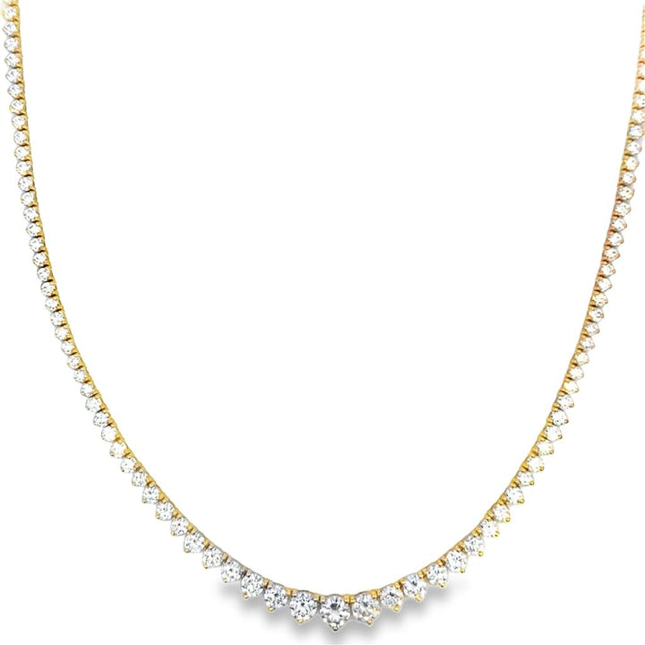 10.07 CTW Diamond 18K Yellow Gold Graduated 3-Prong Tennis Necklace