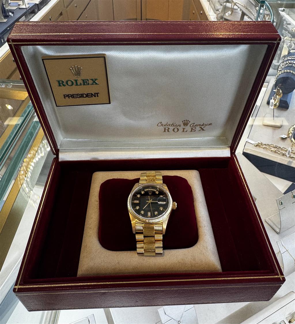Pre-Owned 1978 Rolex Day-Date President 18K Yellow Gold Watch with Custom Diamond Dial