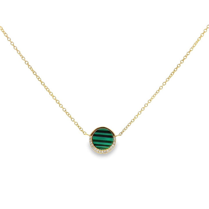 0.04 CTW Diamond & Malachite 14K Yellow Gold Half Halo Pendant Necklace