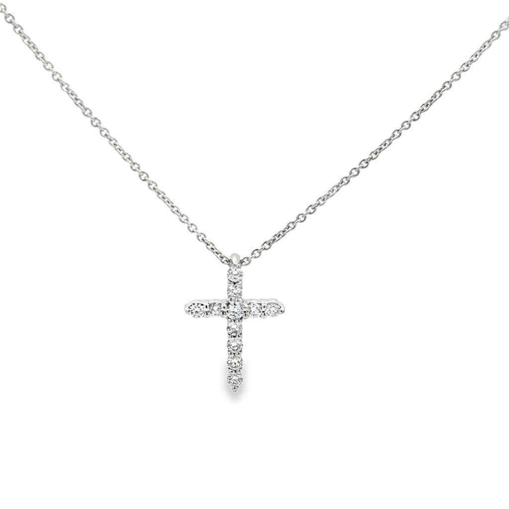 0.15 CTW Diamond 18K White Gold Mini Cross Pendant Necklace