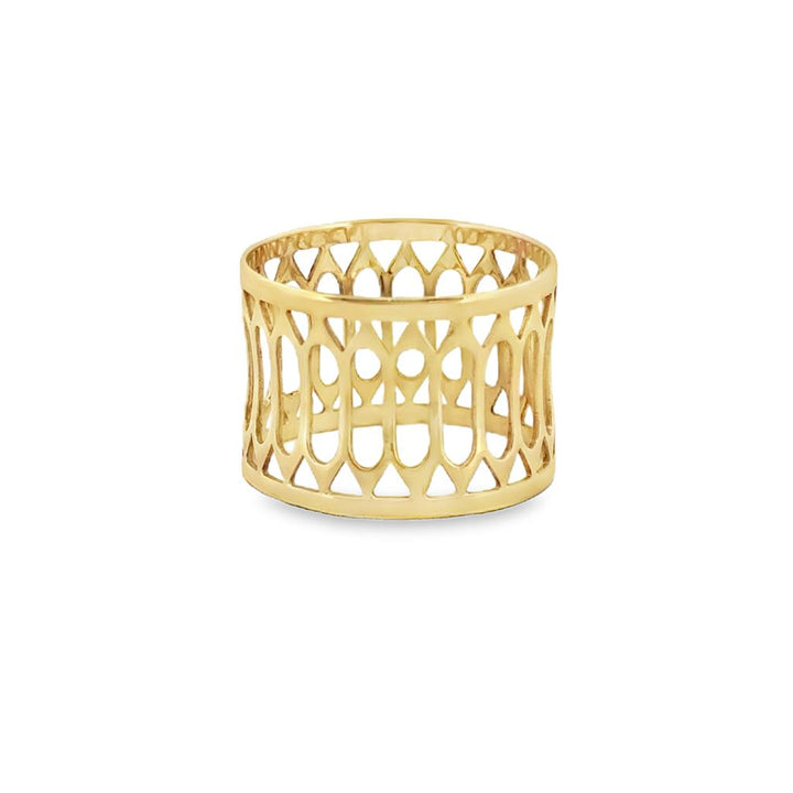 9K Gold 13mm Wide Openwork Band Ring – Size 6.5