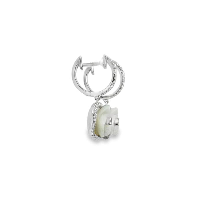0.40 CTW Diamond and Carved Mother of Pearl Drop Hoop Earrings in 14K White Gold