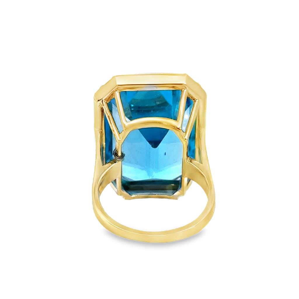 Large Blue Topaz & Diamond Ring in 14K Yellow Gold
