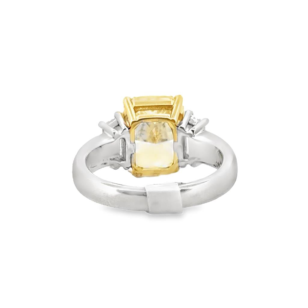 4.13 CT Radiant Cut Fancy Light Yellow Diamond Ring VS1 in Platinum & 18K Yellow Gold