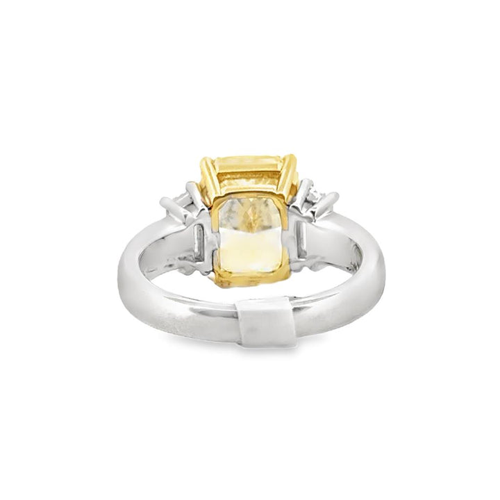 4.13 CT Radiant Cut Fancy Light Yellow Diamond Ring VS1 in Platinum & 18K Yellow Gold