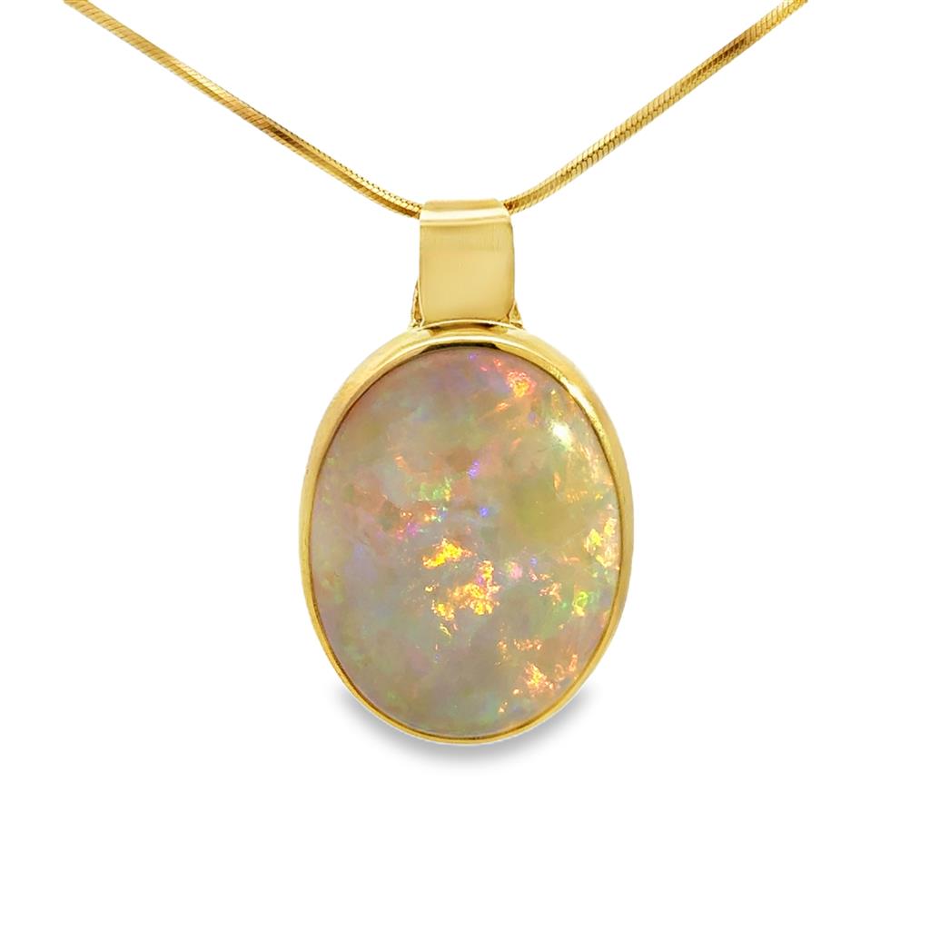 Large Oval Opal 14K Yellow Gold Pendant Necklace