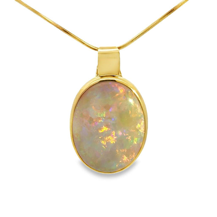 Large Oval Opal 14K Yellow Gold Pendant Necklace