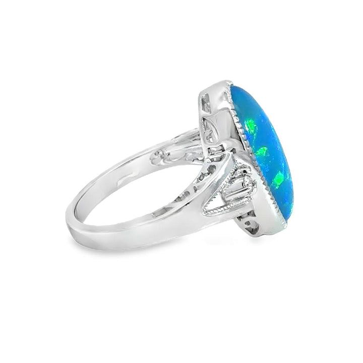 3.20CT Ethiopian Opal & Diamond Ring in 14K White Gold