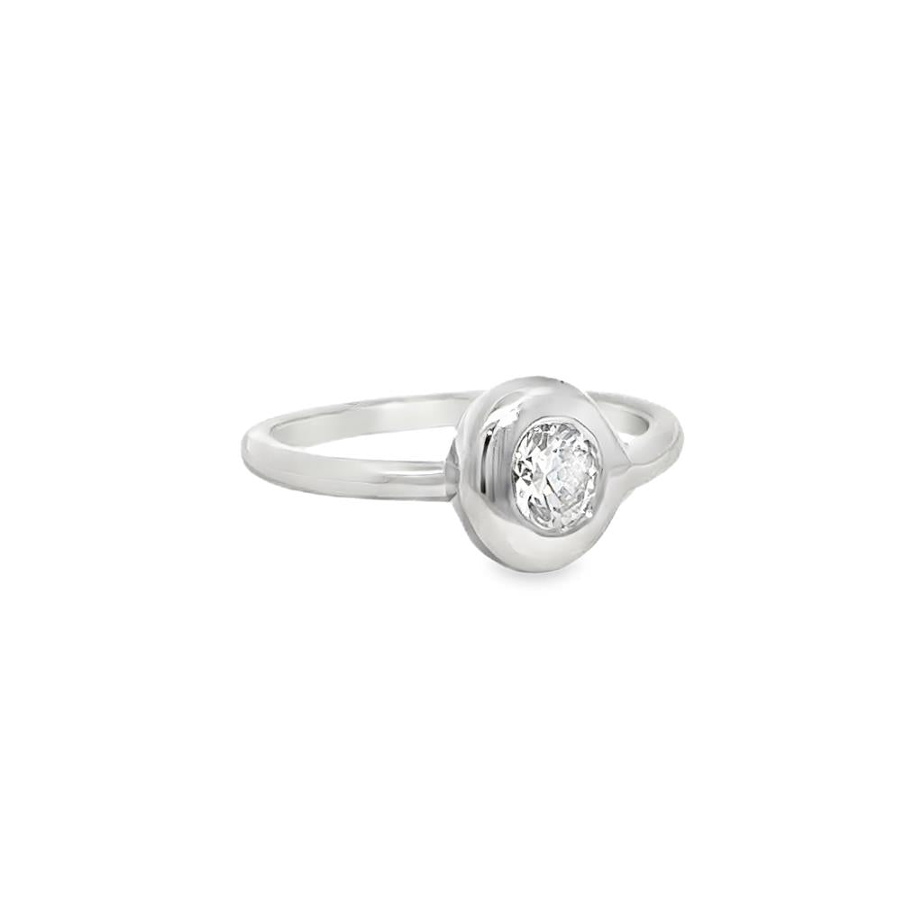 0.61 CT Diamond Platinum Bezel Set Off-Center Ring